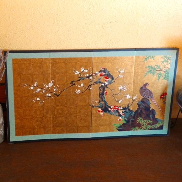 Vintage Japanese Folding Screen - Elegant Cherry Blossom and Birds Sceen - Picture 3 of 16